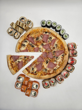 МОРСКОЙ КВАРТЕТ + ПИЦЦА ВЕТЧИНА ГРИБЫ